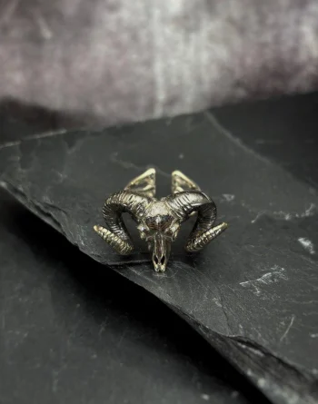 Zodiac Aries Ram - White Bronze Skull Ring