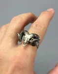 Zodiac Aries Ram, White Bronze Skull Ring