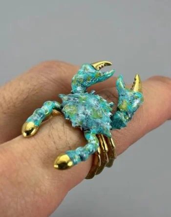 Cancer Crab - Patina Green Ring