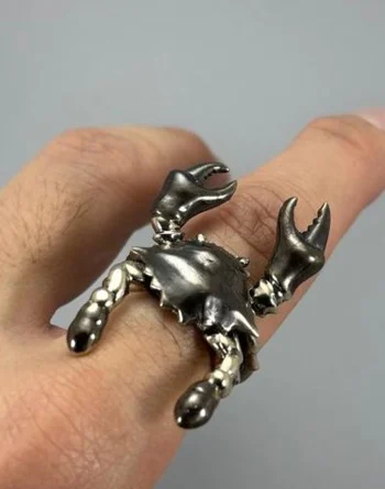 Zodiac Cancer Crab - White Bronze Ring