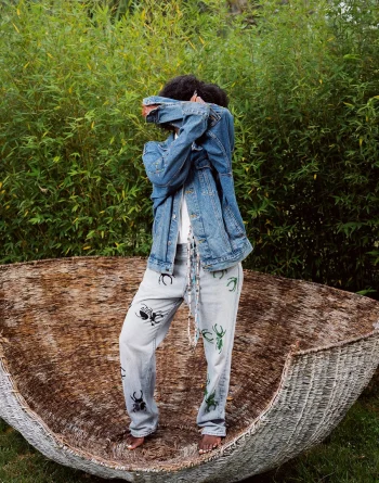 Relaxed Fit Denim With Multiple Scarab Beetle Bead Work
