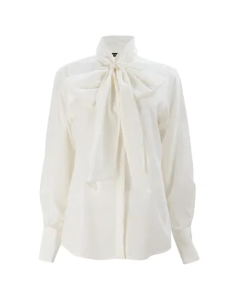 Silk Blouse With Bow Tie Collar